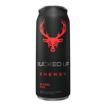 Bucked Up Energy Drink 300mg - Blood Raz Flavor - 12 Count Pack