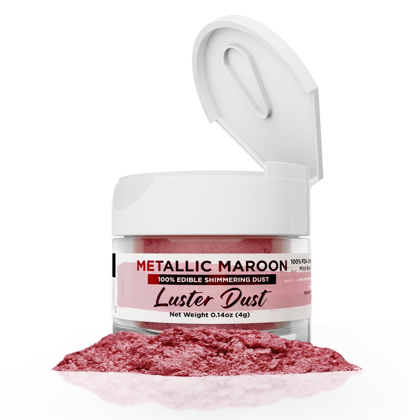 Luster Dust - Metallic Maroon (4g 1x Pump) | Edible Vegan Dust & Paint for Cake Decorating, Ice Cream, Desserts, Cocktails and B