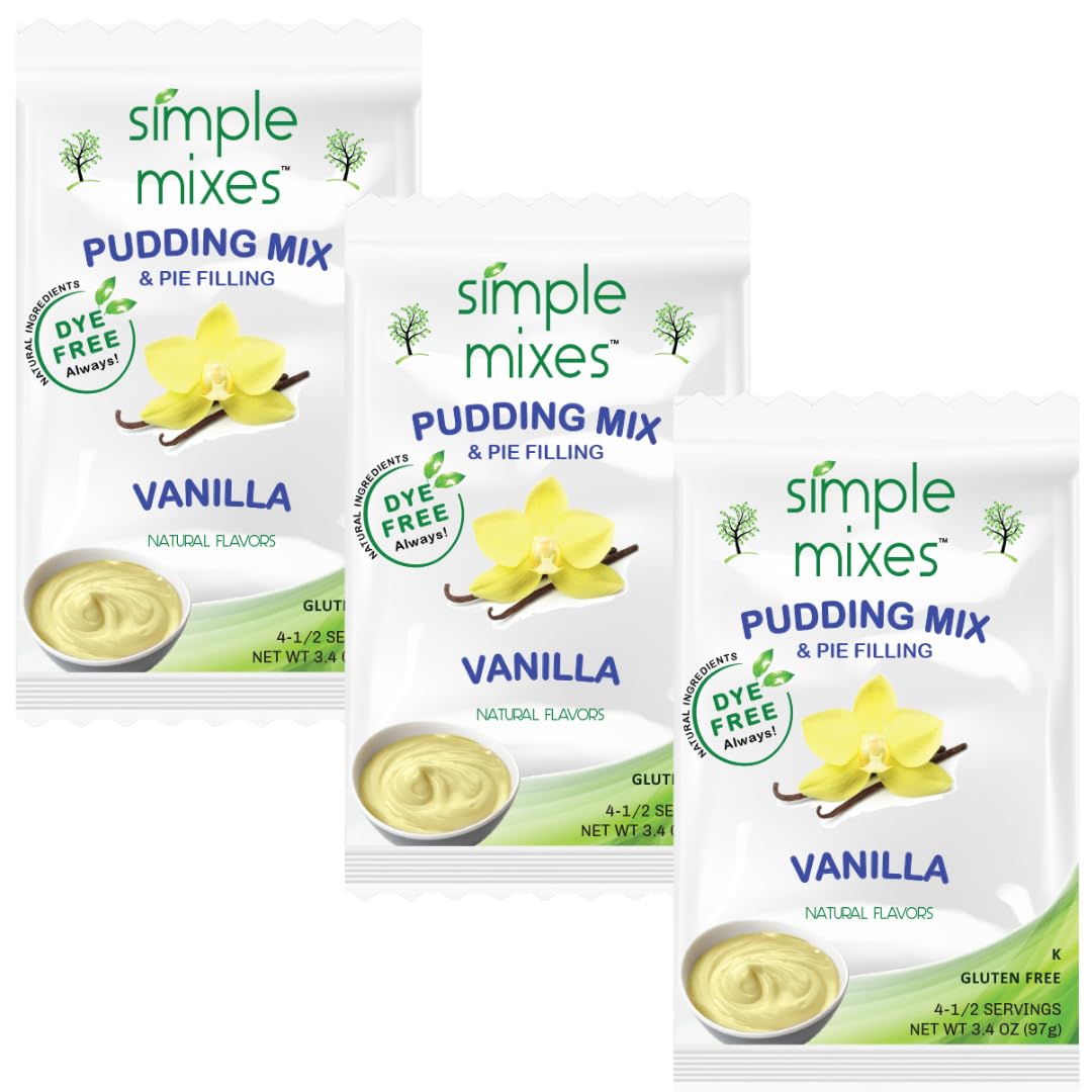 Simple Mixes Natural Instant Pudding & Pie Filling Mix, Healthy Snack, Vanilla, Gluten and Dye Free, No Fat, or Lactose, Kosher,