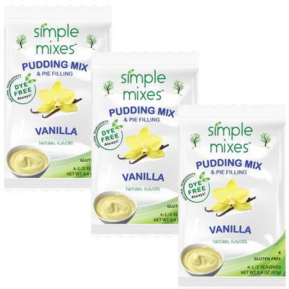 Simple Mixes Natural Instant Pudding & Pie Filling Mix, Healthy Snack, Vanilla, Gluten and Dye Free, No Fat, or Lactose, Kosher,