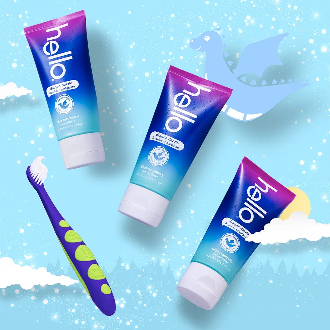 Hello Variety (Unicorn, Strawberry, Dragon) Fluoride Kids Toothpaste, Anticavity, Natural Flavors, Vegan, Sls Free, Gluten Free,