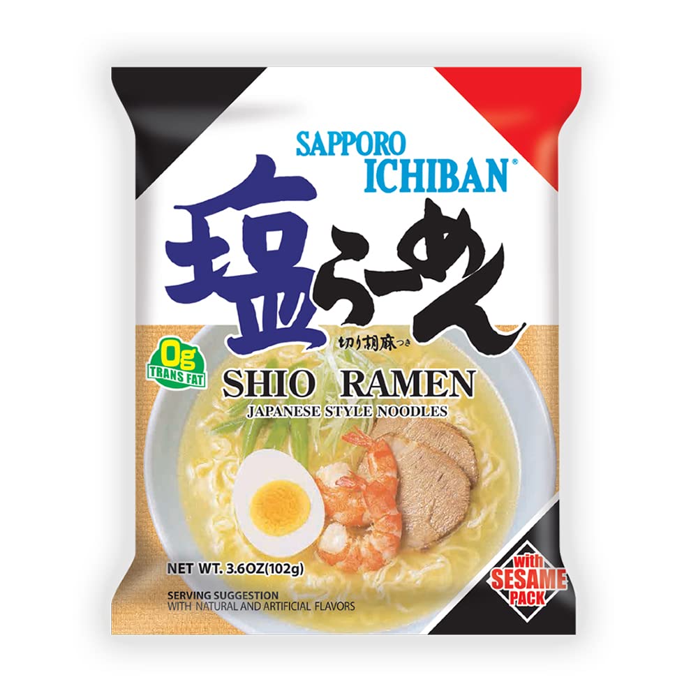 [Sapporo Ichiban] Shio Flavor Ramen Noodles, No. 1 Tasting Japanese Instant Noodles (3.5 Oz. X 24 Pouches)