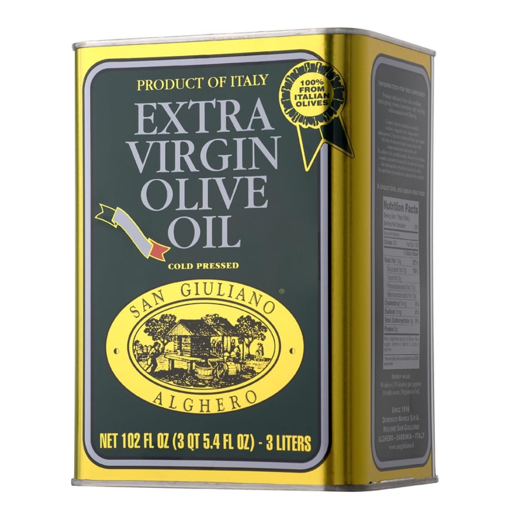 Polyphenol Rich Extra Virflavor Blend Olive Oil By San Giuliano  Pure 100% Italian Evoo From Italy  Light Cold Pressed Olive Oil For Cooking  Sustainability Farmed And Non-Gmo Certified  3 Liter Tin (Pack Of 2)