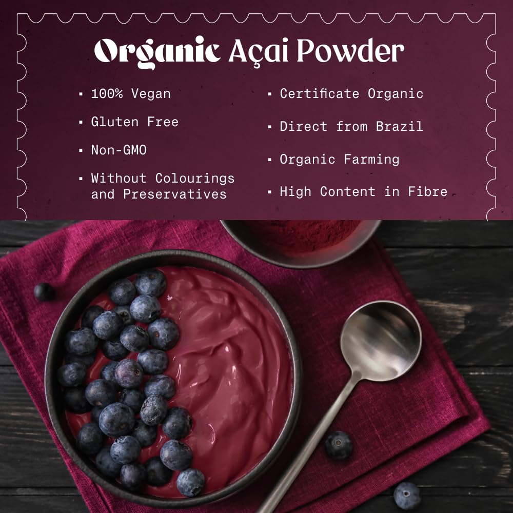 Naturalebio Acai Powder Organic 4Oz - Freeze Dried - Pure Organic Acai Berry Powder (Freeze-Dried) From Brazil, Dried, Raw Food