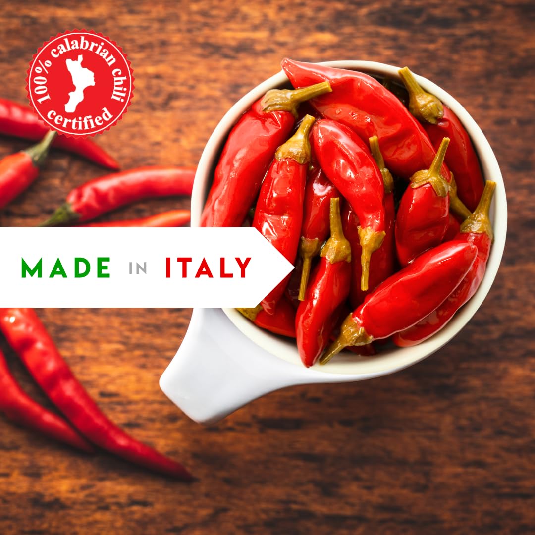 Certified Authentic, Whole Calabrian Chili Peppers In Oil, 9.8 Oz (280 G), Grown And Packed In Calabria Italy, Authentic Italian