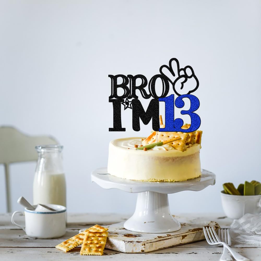 Bro I'M 13 Cake Topper- 13Th Birthday Cake Picks, Officially Teenager Cake Topper, Boy 13Th Birthday Cake Decorations - 13 Years