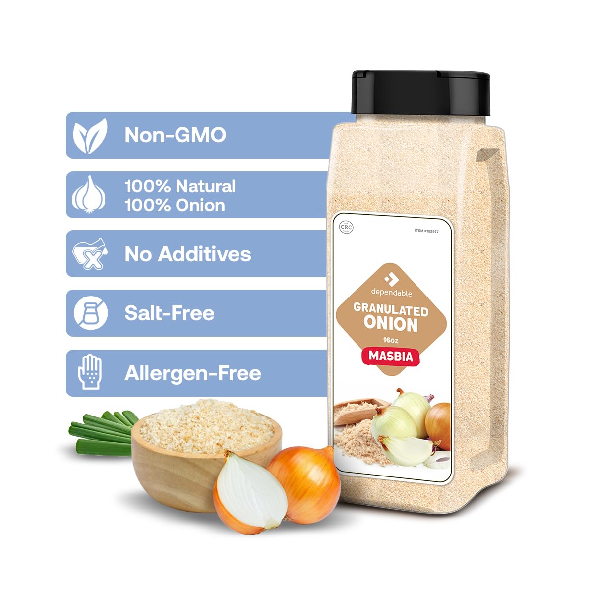Dependable Foods Granulated Onion Powder - 16 Oz Big Jug - Kosher, Natural, Dried Onion Granules - Flavorful Dehydrated Onion Se