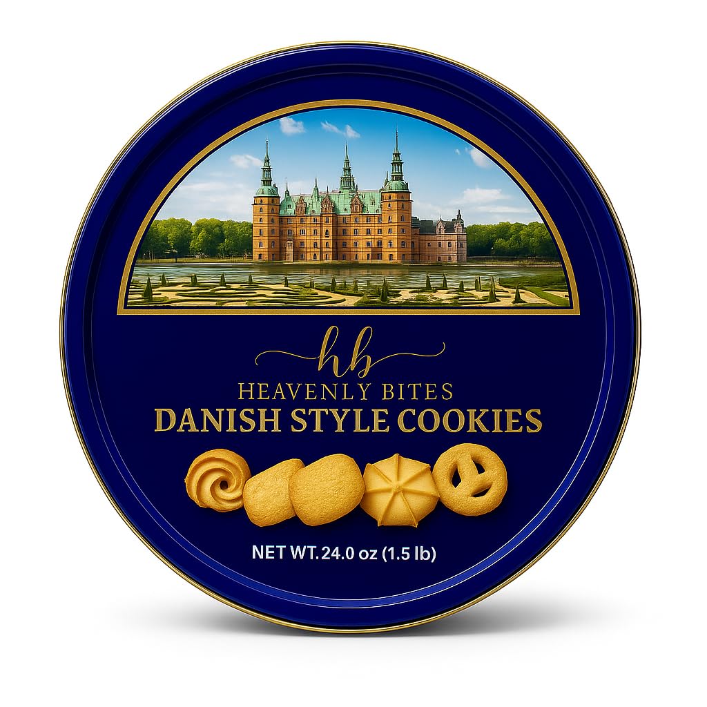 Heavenly Bites Danish Style Butter Cookies in Metal Tin - 24 Oz