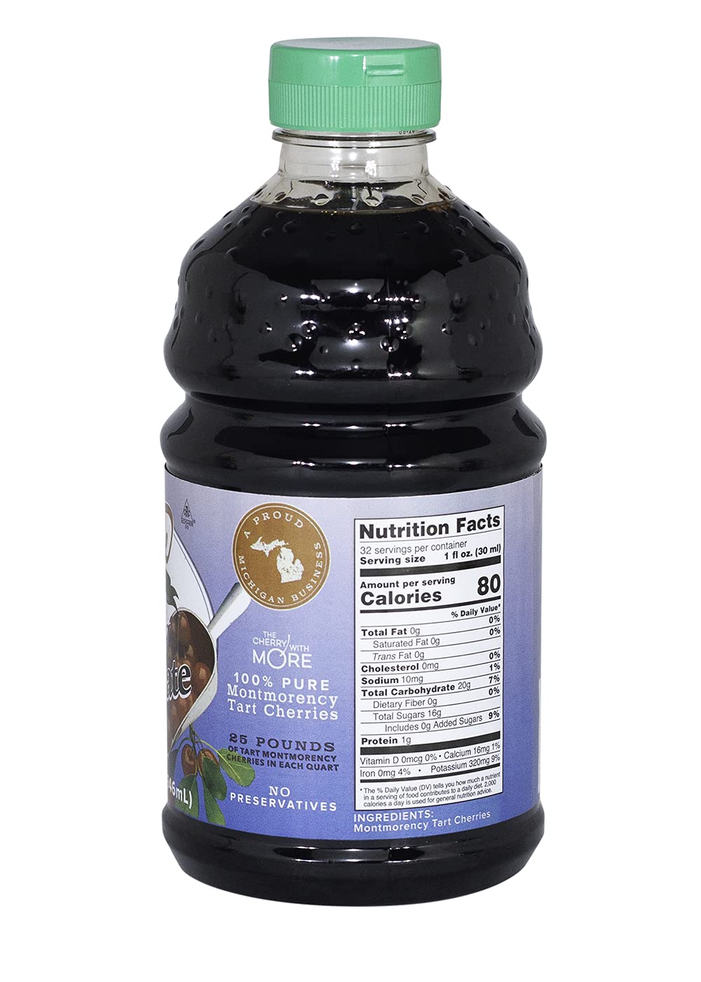 Nature Blessed 100% Pure Tart Cherry Concentrate - 4 Quarts (Four 32Oz Bottles), Refreshing Drink Or In Smoothie, All Natural, N