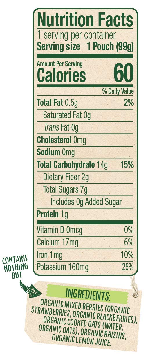 Sprout Organic Baby Food, Stage 2 Pouches, Fruit Veggie & Grain Blend, Mixed Berry Oatmeal, 3.5 Oz Purees (Pack Of 6)