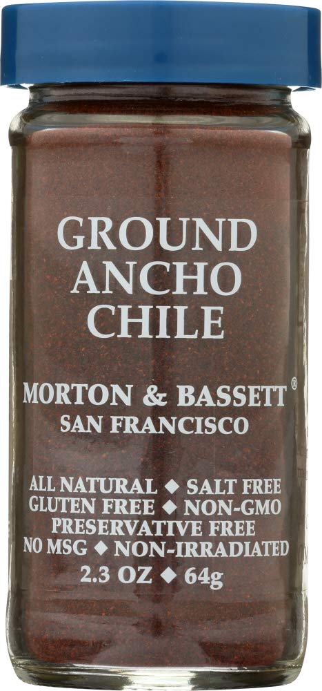 Morton & Bassett Ground Ancho Chile Powder - Smoky Seasoning, Salt-Free, Non-GMO, 2.3oz