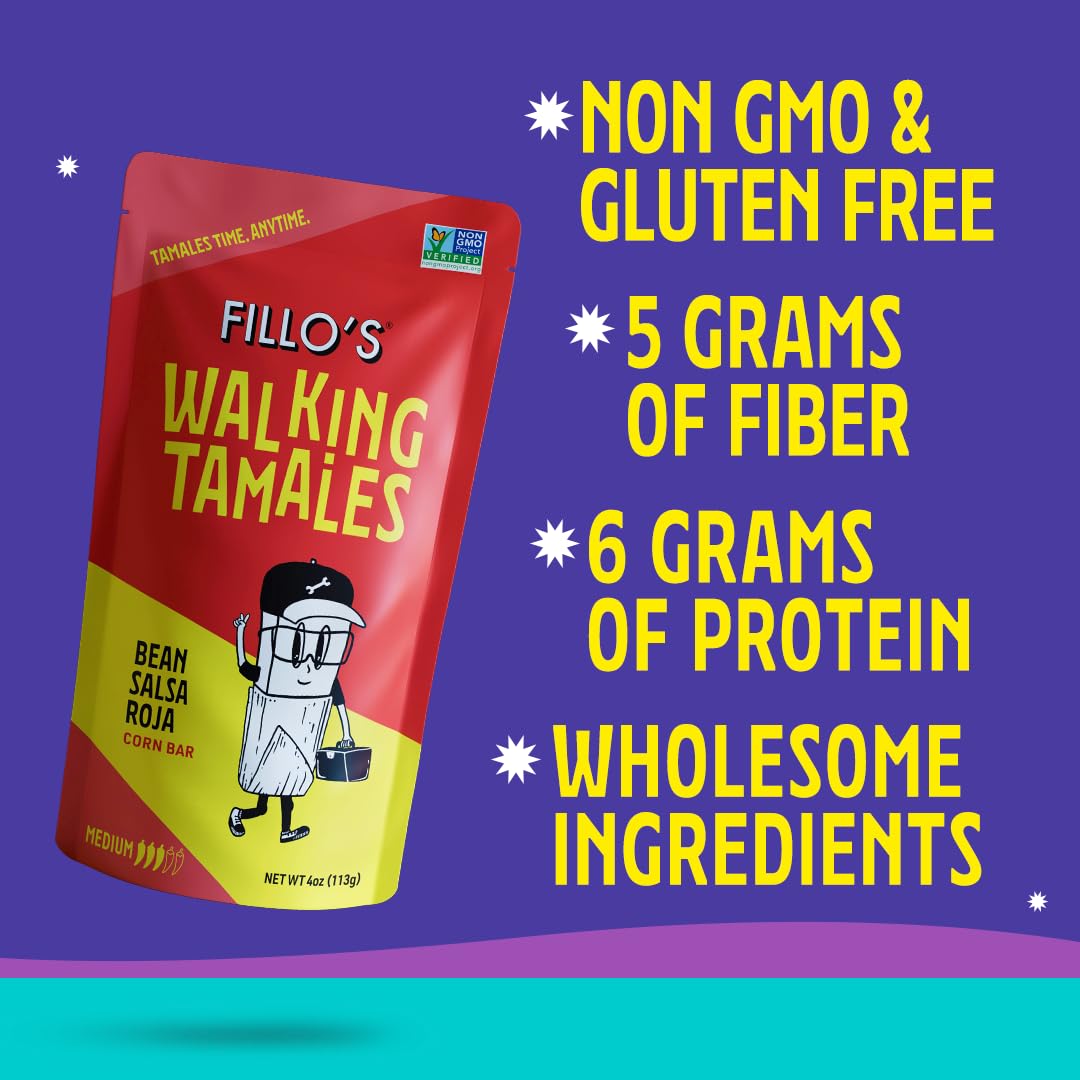 Fillo'S Walking Tamales, Salsa Roja, Pk Of 7, Ready-To-Eat, Delicious, Gluten-Free, Preservative-Free, No Added Sugar, Vegan Fri