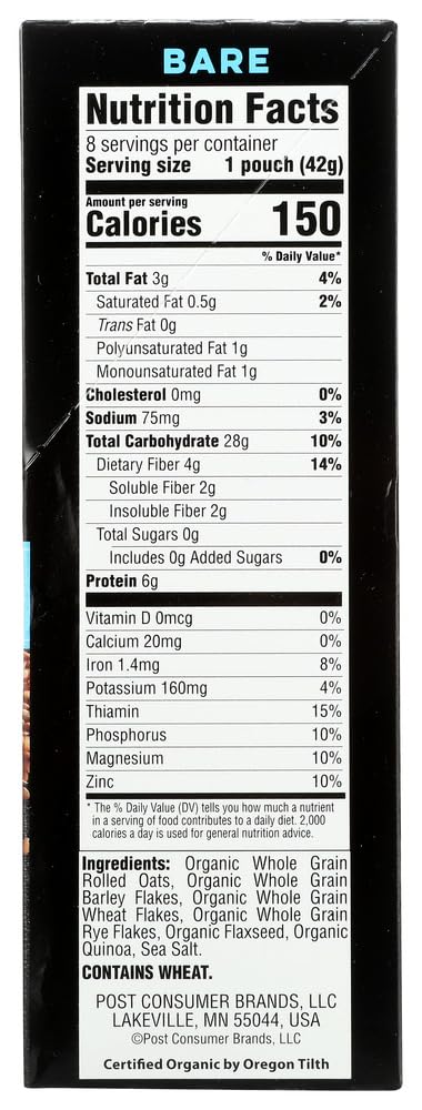 Better Oats Raw Pure & Simple Organic Bare, Instant Multigrain Hot Cereal With Flax, 8 Pouches (Pack Of 2)