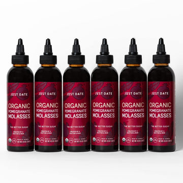 Just Date: Organic Pomegranate Syrup / 100% Natural/Organic Pomegranate Molasses/Healthy Alternative For Sugar, Honey Or Maple/Low Glycemic Index & Packed With Nutrition/Six 8.8 Oz Squeeze Bottle