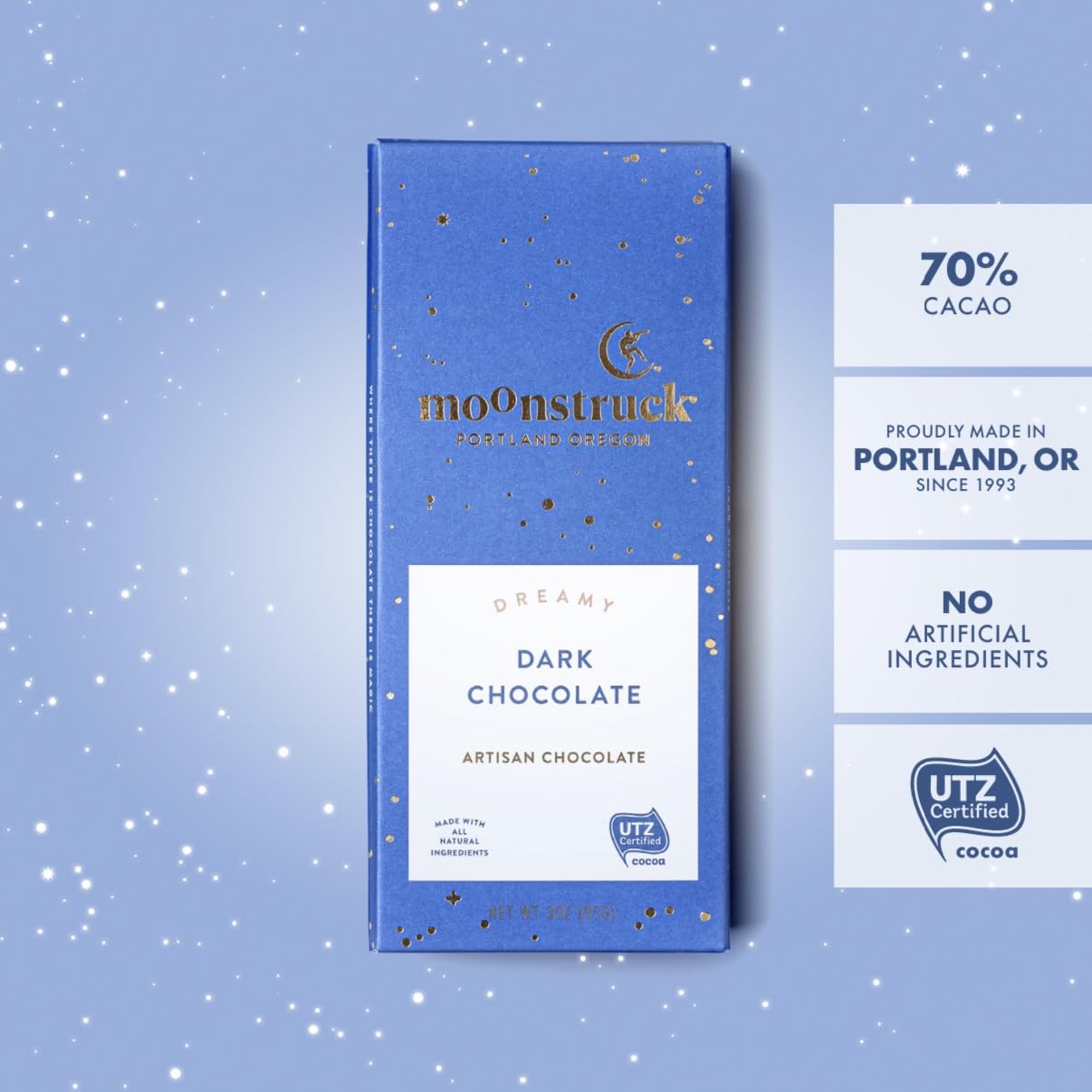 Moonstruck Chocolate Dark Chocolate Bar, 68% Cacao, 3.0Oz (Pack Of 12)