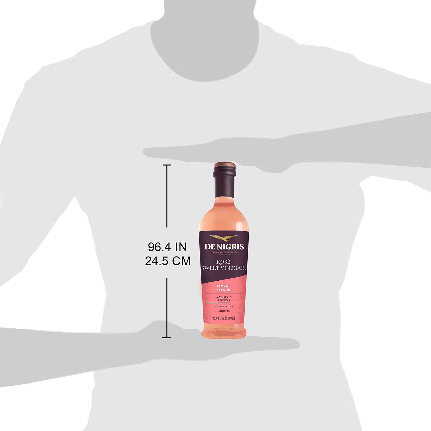 De Nigris Sweet Rosé Wine Balsamic Vinegar, 16.9 Fl Oz (500ml), Roseoro