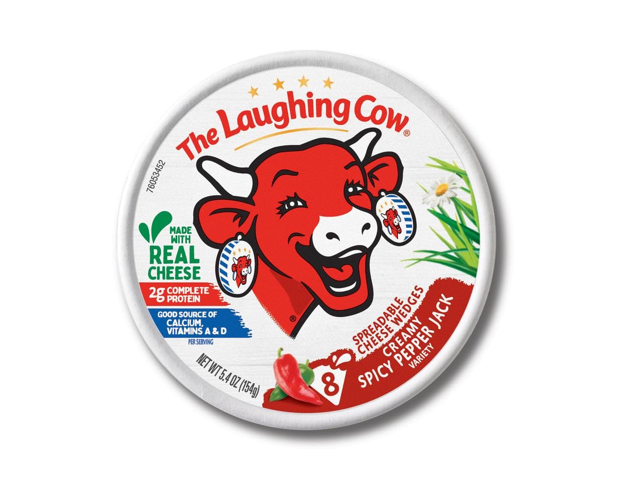 The Laughing Cow, Spreadable Cheese Wedges, 6oz Round (Pack of 4) (Choose Flavor Below) (Creamy Spicy Pepper Jack)
