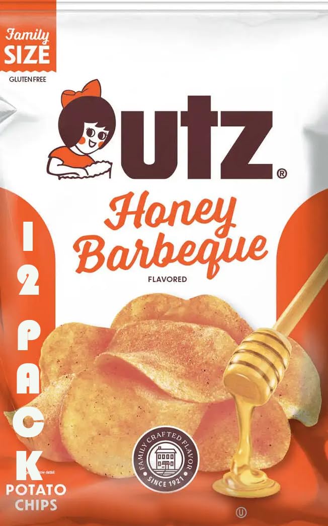 Honey Barbeque Utz: Potato Chips Snack Bags – 1.5 Oz Each [Pack Of 12] – Superdeals Value Bundle With Mystery Gift