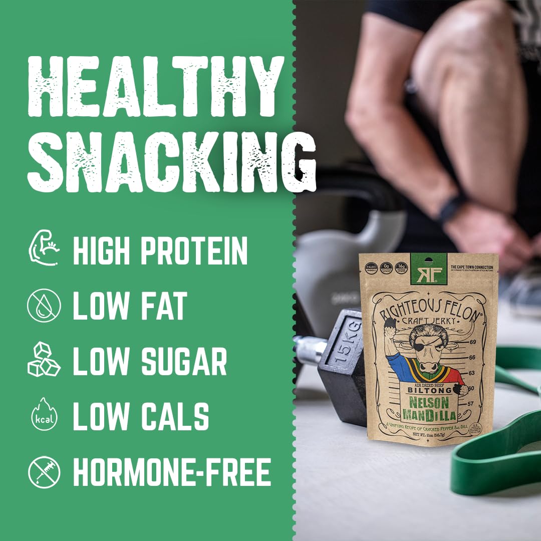 Righteous Felon Biltong Beef Jerky | High Protein, Keto-Friendly Snack | 8 Pack, 2 Ounce Each