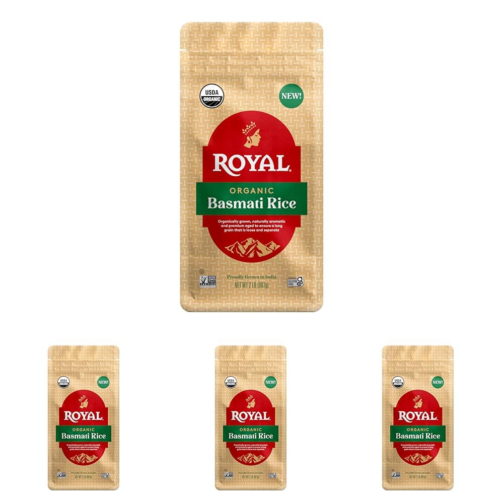 Royal White Basmati Rice - Organic Long Grain Basmati Rice - 2 lb Bag (Pack of 4)