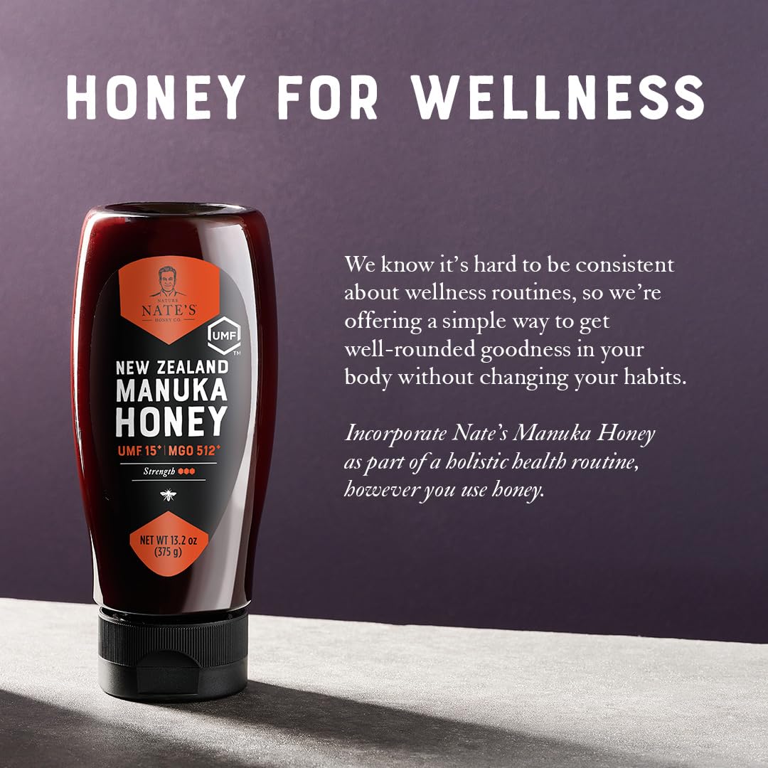 Nates Raw Manuka Honey New Zealand MGO 512+ | UMF Certified 15+ | 13.2 oz Squeeze Bottle