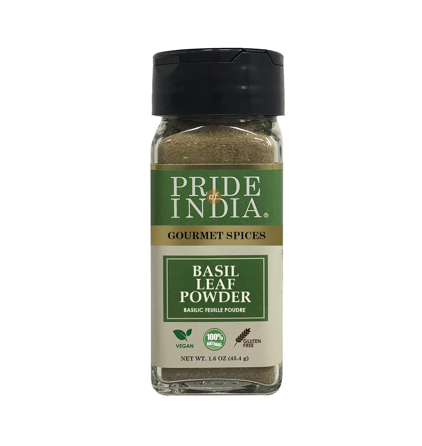 Pride Of India Basil Leaf Powder - Gourmet Culinary Spice - 1.6 oz Dual Sifter Jar