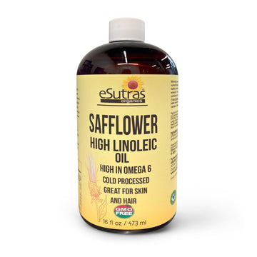 eSutras Organics Linoleic Safflower Oil - Cold Pressed, Moisturizing Non-GMO Oil For Hair, Body & Skin Care(16 oz)
