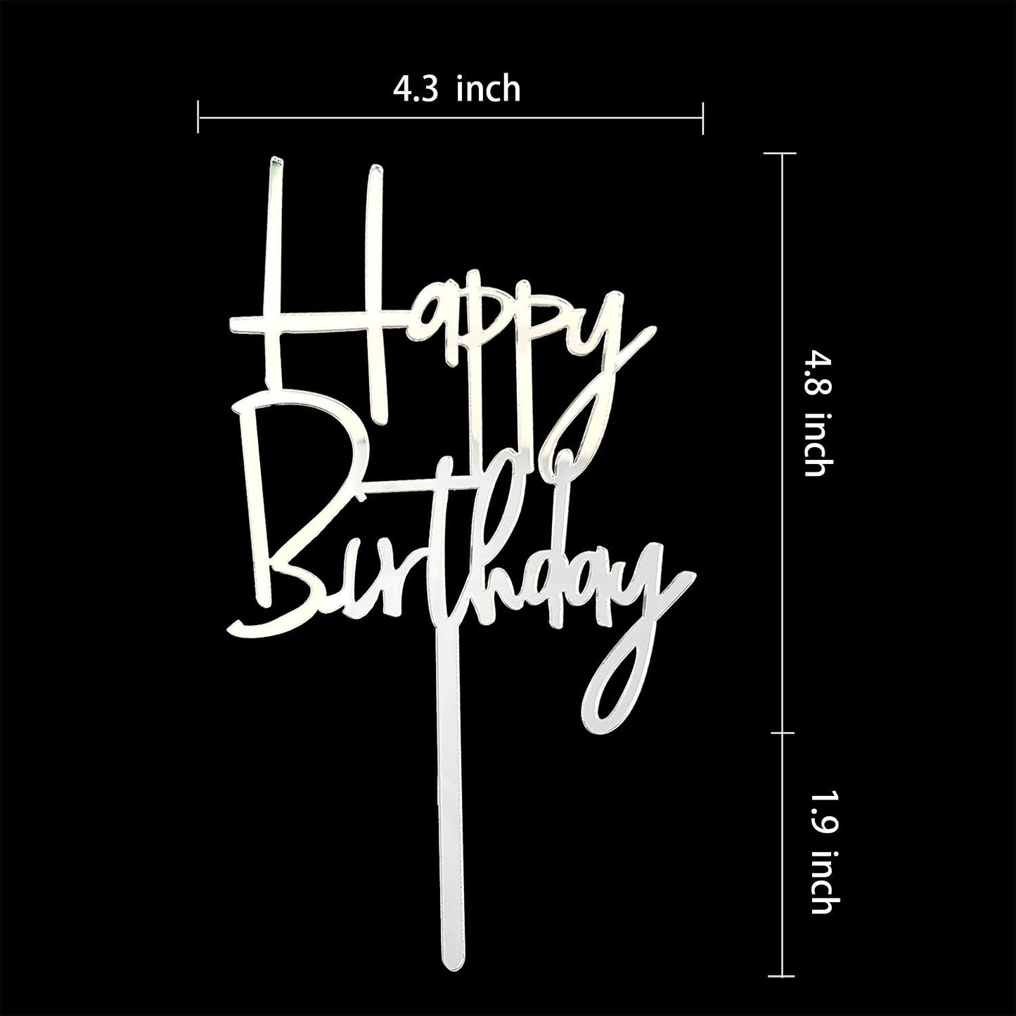 Happy Birthday Acrylic Cake Topper Party Decorations (Mirror Silver)