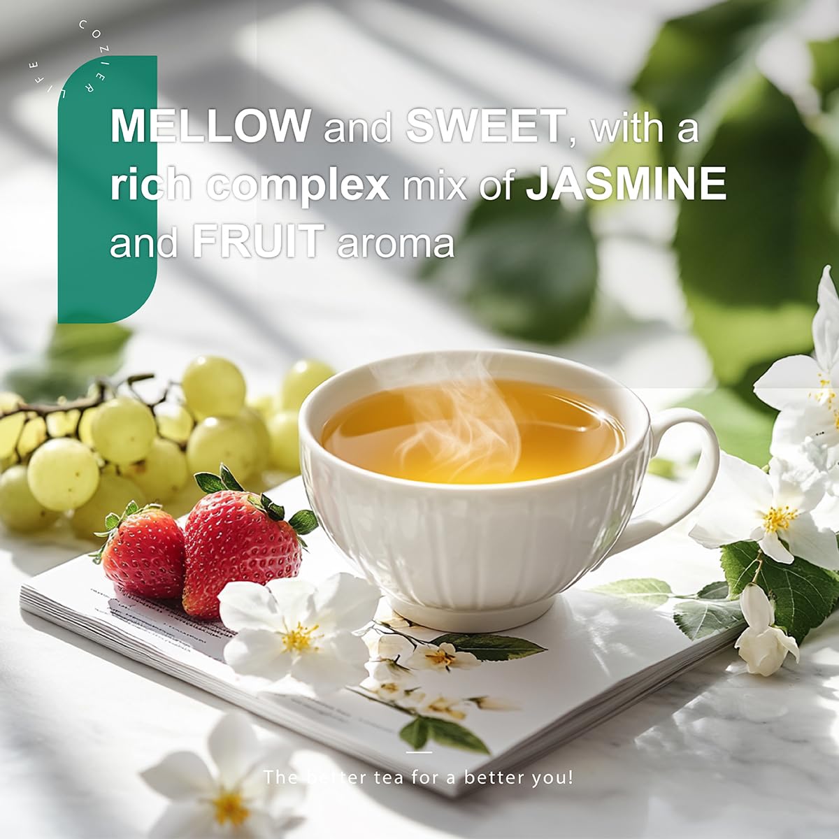 Wt Weetee Fruity Jasmine Green Tea Bags 100 Counts, Flavored Green Tea With Jasmine, Grapes, Passionfruit & Strawberry Aroma, Na