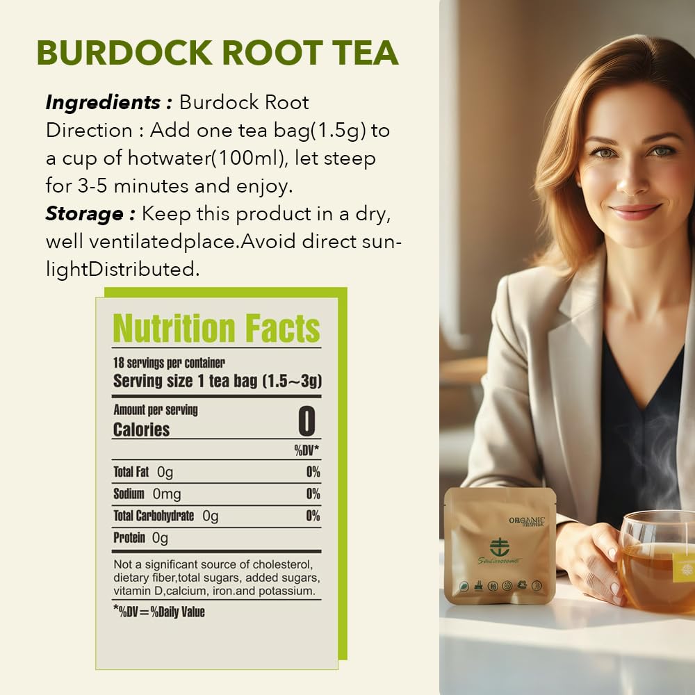 Soilmount Organic Burdock Root Tea - Caffeine-Free Herbal Tea - 18 Individually Wrapped Tea Bags