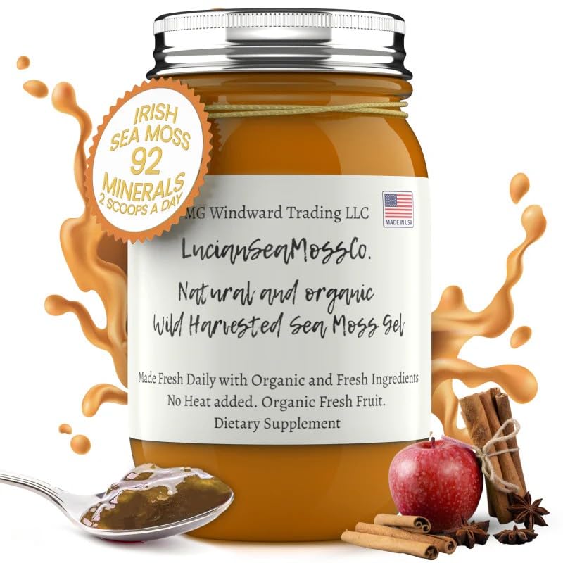 Apple Cinnamon Sea Moss Gel Organic Fresh Fruit Infused Certified Wild Harvested Irish Sea Moss Gel | Immune and Digestive Suppo