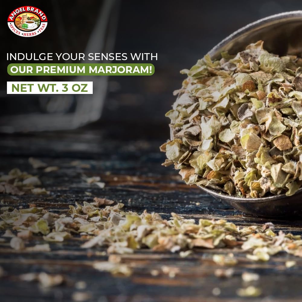 Angel Brand Marjoram Spice 3 Oz Bottle - Aromatic Dried Marjoram Leaves For Cooking, Seasoning, And Tea - Perfect For Soups, Ste