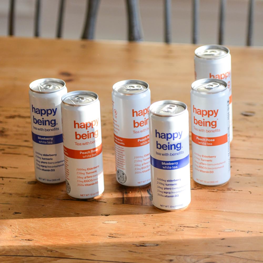 Happy Being Organic Blueberry Peach Rose White Tea, Caffeine Free, Low Calorie, Variety Pack, 16 Pack