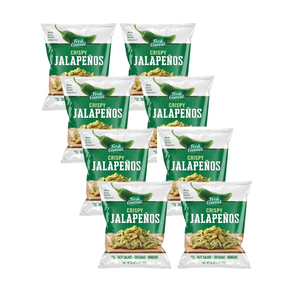 Fresh Gourmet Crispy Lightly Salted Jalapenos Low Carb |Crunchy Snack and Salad Topper 16 Ounce (Pack of 8)