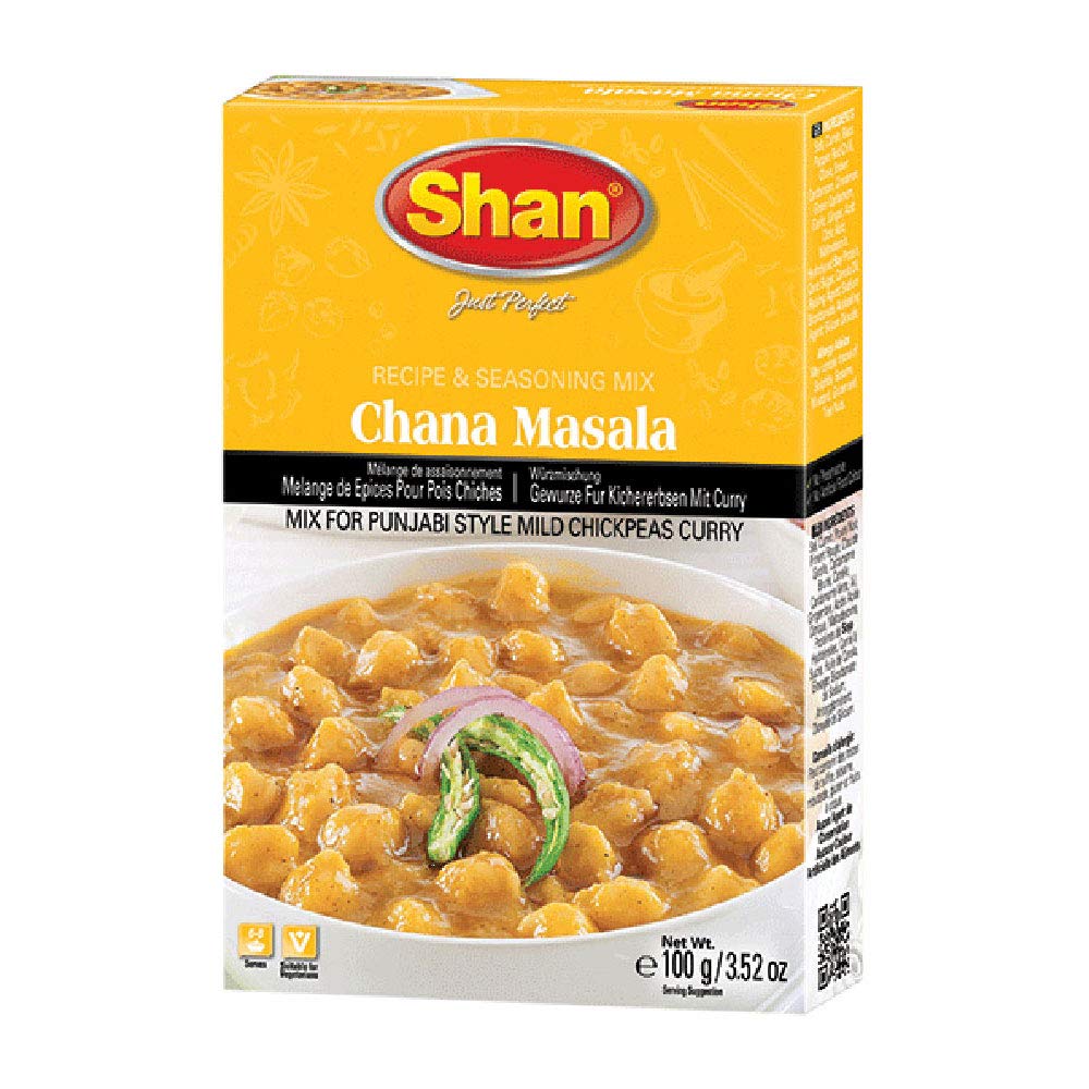 Shan Chana Masala Recipe and Seasoning Mix 3.52 oz (100g) - Spice Powder for Punjabi Style Mild Chickpeas Curry - Suitable for V
