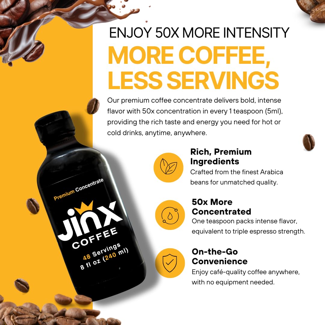 Jinx Coffee Concentrate – Cold Brew Coffee, 50x Stronger, 8 Fl Oz, Perfect for Hot or Iced Drinks, Model: jinxcoffeeconcentrate