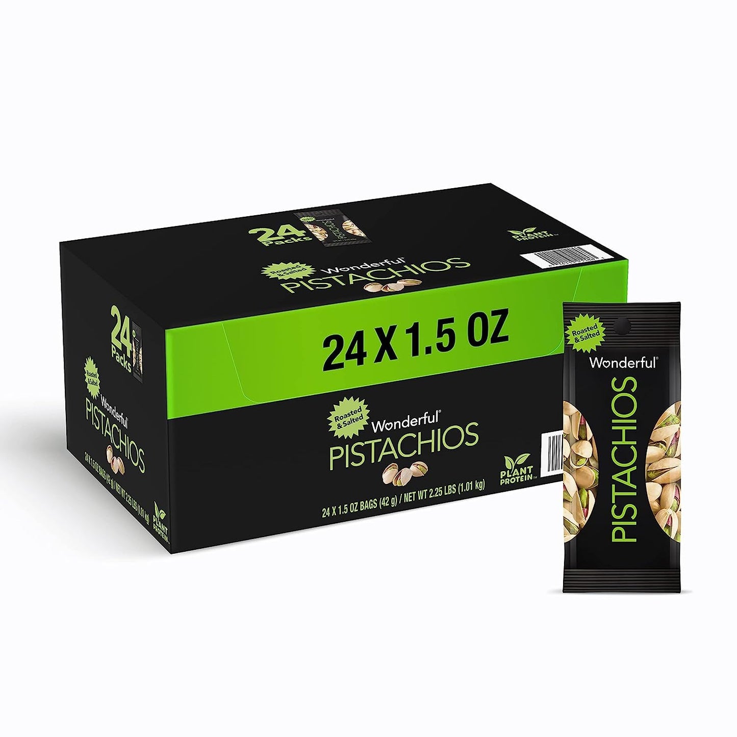 Wonderful Pistachios In Shell, Roasted & Salted Nuts, 1.5 Ounce Bags (Pack Of 24), Protein Snack, On-The Go, Individually Wrappe