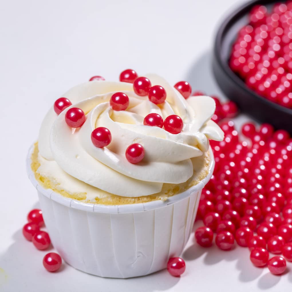 Red Sprinkles Edible Pearls,Cake Sprinkles 130g 4.6OZ,Cookie Sprinkles,Sugar Pearl, Edible Candy Pearls for Cake Cupcake Decorat