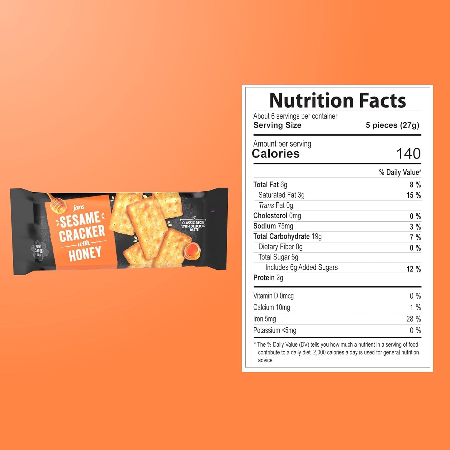 Jans Sesame  er with Honey, 5.64 oz, Classic Recipe, No Cholesterol, No Trans Fat, Pack of 8