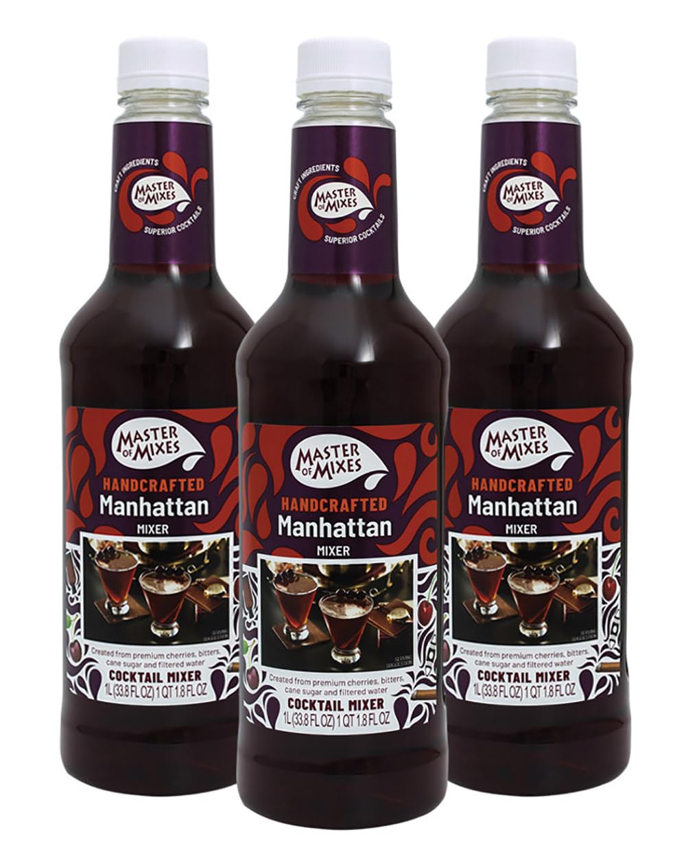 MASTER OF MIXES Manhattan Drink Mix, Ready to Use, 1 Liter Bottle, Pack of 3, 33.8 Fl Oz