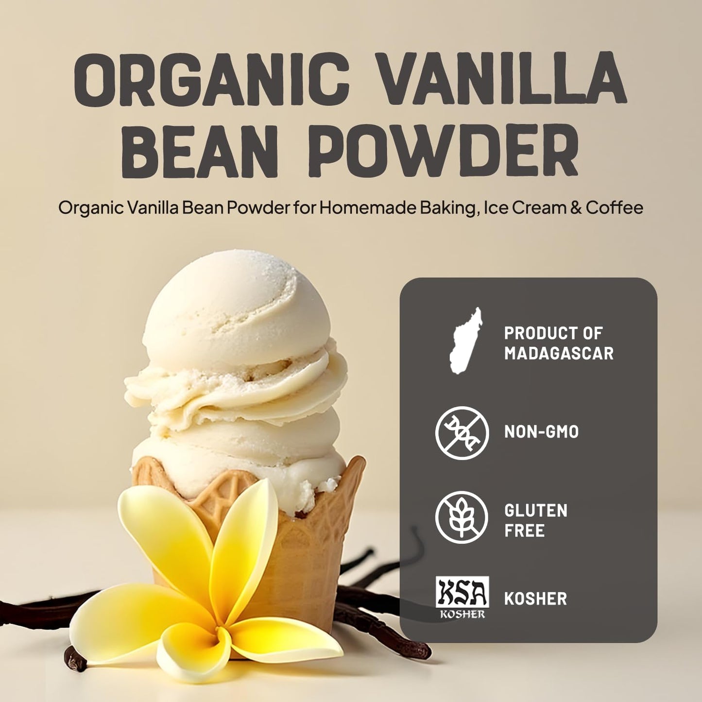 Nature'S Greatest Organic Madagascar Ground Vanilla Bean Powder - Pure, All-Natural, Gluten-Free, Kosher & Organic Certified, Pr
