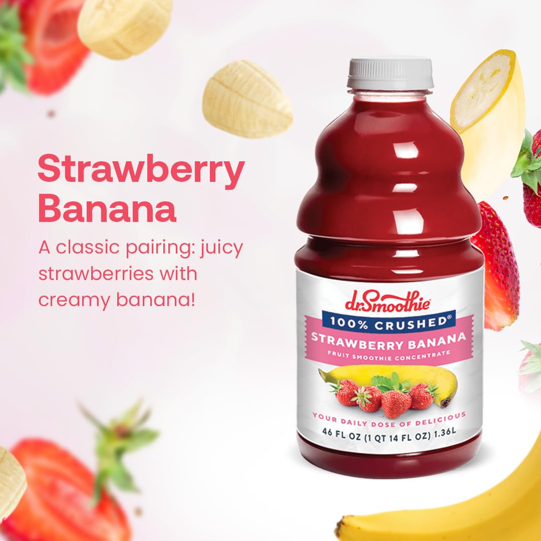 Dr. Smoothie 100% Crushed Strawberry Banana - No Added Sugar, Made With Real Fruits/Fruit Juice - Vegan, No Artificial Colors Or