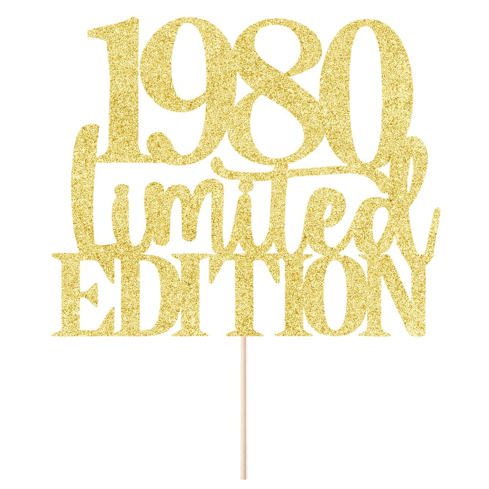 Yetxel 1980 Cake Topper, Handmade Golden Glitter, 45th Birthday Decoration for Men and Women