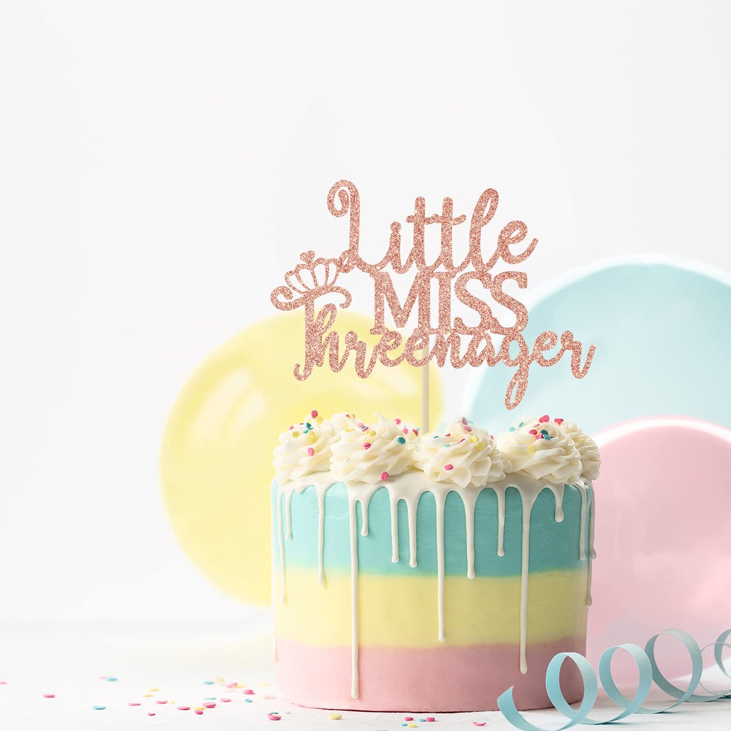 Colorfulparty Rose Gold Little Miss Threenager Cake Topper - Happy 3Rd Birthday Cake Decor - Cheers To 3 Years, Girls 3Rd Birthd