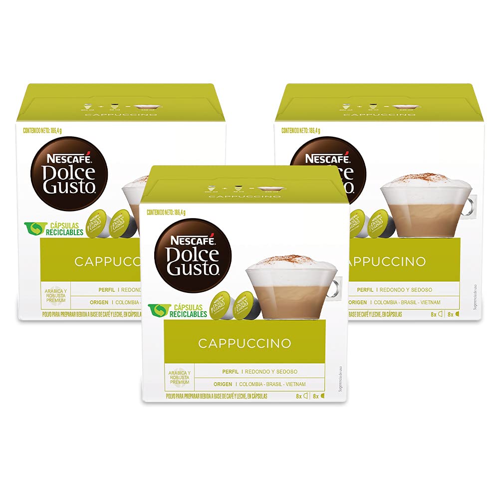 Nescafe Dolce Gusto Cappuccino Coffee Capsules, 16 Count (Pack of 3), Model 12120068