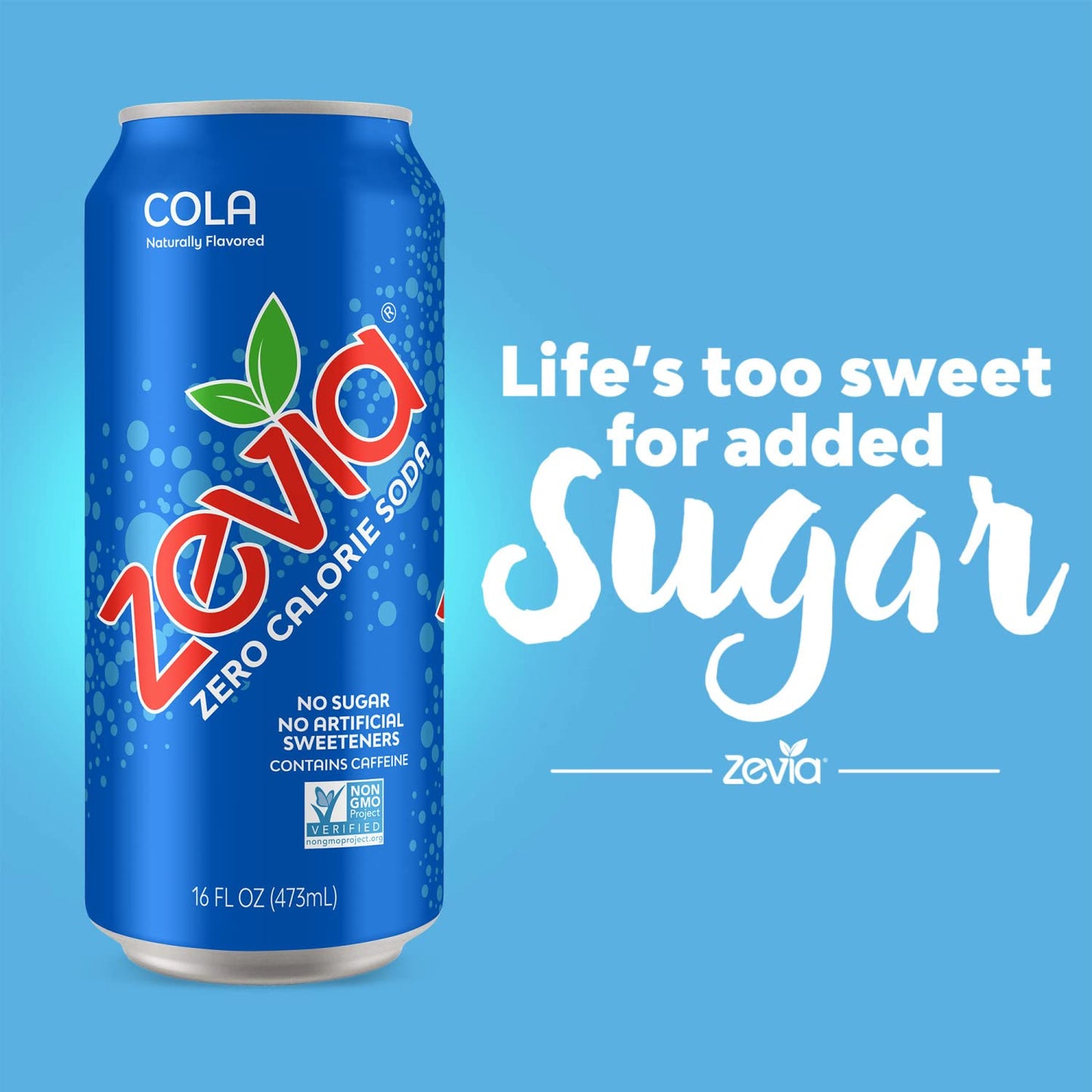 Zevia Zero Sugar Soda, Cola, 16 oz Cans (12-Pack) - Naturally Sweetened, Non-GMO Project Verified, Gluten-Free, Vegan