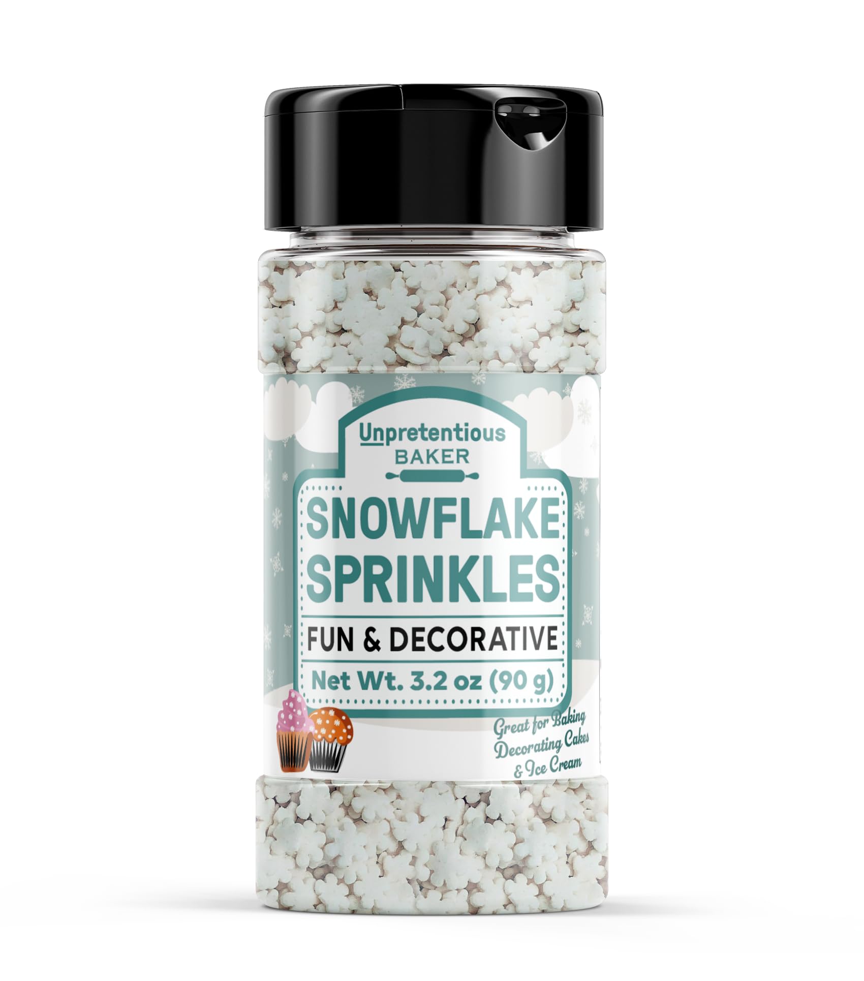 Unpretentious Snowflake Sprinkles, 3.2 oz, Cake & Cookie Decorations, Light & Fun, Winter Shapes