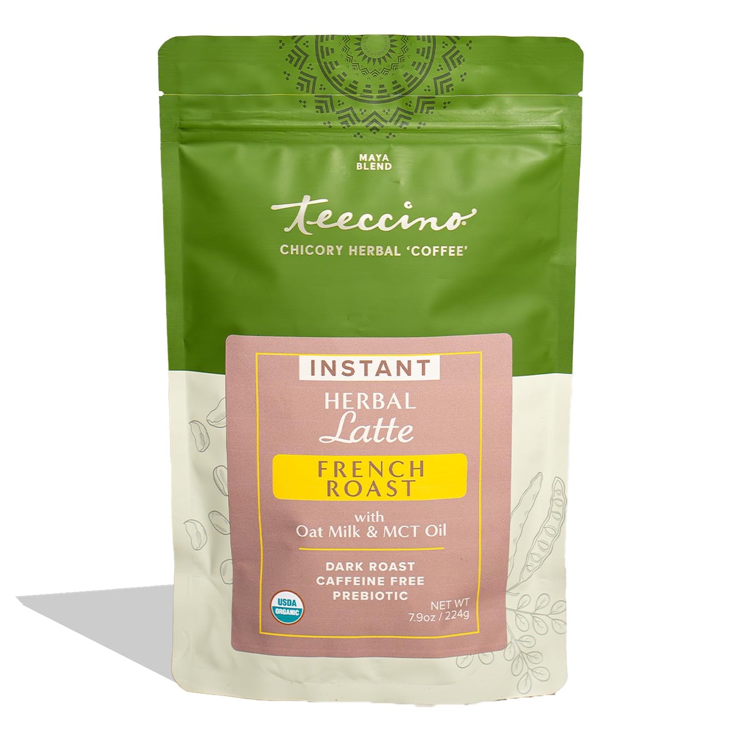 Teeccino Organic Instant French Roast Herbal Latte - 14 Servings - Creamy Oat & Coconut Latte Plus Mct Oil With A Bold  Coffee-Like Blend Of Roasted Chicory & Ram?N Seeds - Prebiotic  Energy Blend-Free - 7.9 Ounces