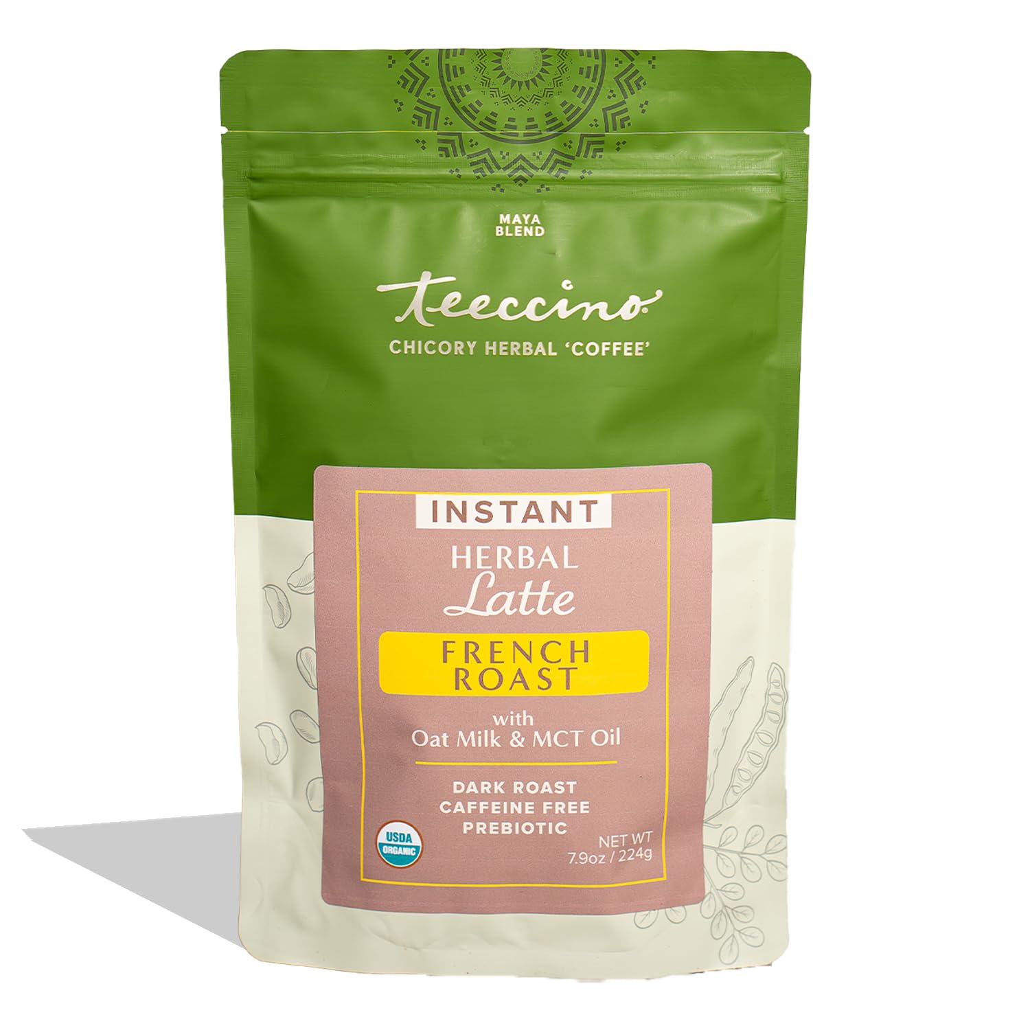 Teeccino Organic Instant French Roast Herbal Latte - 14 Servings - Creamy Oat & Coconut Latte Plus Mct Oil With A Bold  Coffee-Like Blend Of Roasted Chicory & Ram?N Seeds - Prebiotic  Energy Blend-Free - 7.9 Ounces