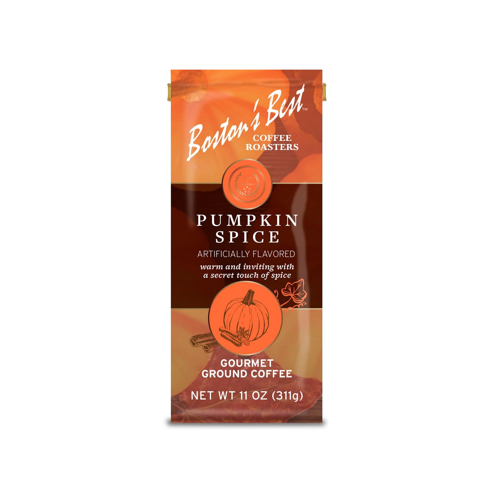 Bostons Best Pumpkin Spice Coffee, Medium Roast, 11 oz Ground Coffee, Multi-Color, Gourmet Flavor